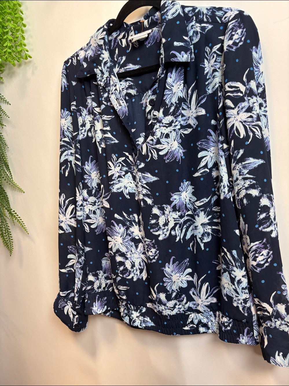 Elegant Floral Navy Blouse